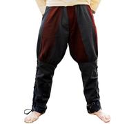 Leonardo Carbone® Magnus Viking Trousers with Leg Lacing, Men's Trousers, Medieval Clothing, Viking Trousers, Costume, Festival Outfit, LARP, Cosplay, Casual Trousers - 100% Cotton, black/red, XL