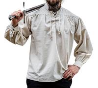 Leonardo Carbone Medieval Lace-Up Shirt with Standing Collar Men Shirt Natural XXL
