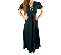 Leonardo Carbone Medieval Ladies Dress LYSA Short Sleeve with Lacing Cotton Green Beige - S
