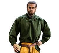 Leonardo Carbone® Medieval Ludwig Shirt - Medieval Clothing, Medieval Shirt Men, LARP Clothing, Festival Outfit Men, Carnival Costume, Casual Shirts Long Sleeve - 100% Cotton, Green, 3XL