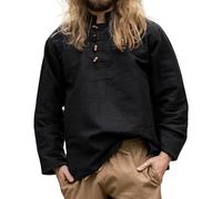 Leonardo Carbone® Medieval Shirt Anton - Medieval Clothing Medieval Shirt Men, LARP Clothing, Festival Outfit Men, Carnival Costume, Casual Shirts Long Sleeve - 100% Cotton, black, L