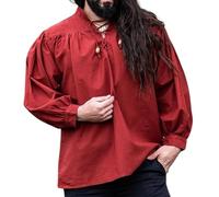 Leonardo Carbone® Medieval Shirt Friedrich - Medieval Clothing, Medieval Shirt Men, LARP Clothing, Festival Outfit Men, Carnival Costume Men, Casual Shirts Long Sleeve, red, XXL