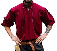 Leonardo Carbone® Medieval Shirt Friedrich - Medieval Clothing, Medieval Shirt Men, LARP Clothing, Festival Outfit Men, Carnival Costume Men, Casual Shirts Long Sleeve, wine red, M