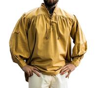 Leonardo Carbone® Medieval Shirt Yven - Medieval Clothing Medieval Shirt Men, LARP Clothing, Festival Outfit Men, Carnival Costume, Casual Shirts Long Sleeve - 100% Cotton, Honey brown, 3XL