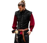Leonardo Carbone® Pierre Men's Velvet Vest | Luxury Design | Perfect for LARP and Medieval Events | Vests | Jackets | Costumes | Medieval | Cotton, black, M