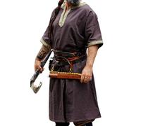 Leonardo Carbone® Richard Short Sleeve Tunic - Medieval Clothing Men, Medieval Shirt, Casual Shirts Short Sleeve, Carnival Costume Men, Viking Tunic, LARP Clothing - 100% Cotton, dark brown, XL