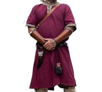 Leonardo Carbone® Richard Short Sleeve Tunic - Medieval Clothing Men, Medieval Shirt, Casual Shirts Short Sleeve, Carnival Costume Men, Viking Tunic, LARP Clothing - 100% Cotton, red, M