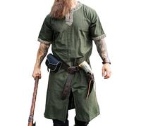 Leonardo Carbone® Richard Short Sleeve Tunic - Medieval Clothing Men, Medieval Shirt, Casual Shirts Short Sleeve, Carnival Costume Men, Viking Tunic, LARP Clothing - 100% Cotton, Green, XXL