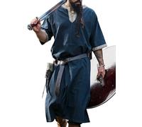 Leonardo Carbone® Richard Short Sleeve Tunic - Medieval Clothing Men, Medieval Shirt, Casual Shirts Short Sleeve, Carnival Costume Men, Viking Tunic, LARP Clothing - 100% Cotton, blue, XL