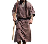 Leonardo Carbone® Richard Short Sleeve Tunic - Medieval Clothing Men, Medieval Shirt, Casual Shirts Short Sleeve, Carnival Costume Men, Viking Tunic, LARP Clothing - 100% Cotton, chestnut, 3XL