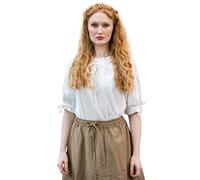 Leonardo Carbone® Sandra Women's Blouse Medieval Short Sleeve Blouse Adjustable Drawstring Elegant Lace Decoration Carnival Halloween Cosplay LARP Tunic Shirt 100% Cotton, White, S