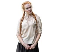 Leonardo Carbone® Sandra Women's Blouse Medieval Short Sleeve Blouse Adjustable Drawstring Elegant Lace Decoration Carnival Halloween Cosplay LARP Tunic Shirt 100% Cotton, Hemp, XS
