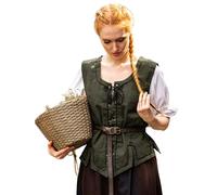 Leonardo Carbone® Selma Women's Vest Bodice Vest Embroidery Details Lacing Front and Back Carnival Halloween Cosplay LARP Medieval Costume 100% Cotton, Green, L