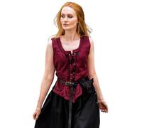 Leonardo Carbone® Selma Women's Vest Bodice Vest Embroidery Details Lacing Front and Back Carnival Halloween Cosplay LARP Medieval Costume 100% Cotton, red, L