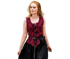 Leonardo Carbone® Selma Women's Vest Bodice Vest Embroidery Details Lacing Front and Back Carnival Halloween Cosplay LARP Medieval Costume 100% Cotton, red, L
