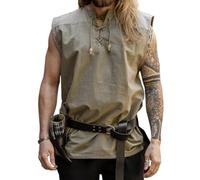 Leonardo Carbone® Sleeveless Medieval Shirt Jean - Medieval Clothing, Medieval Shirt Men, LARP Clothing, Festival Outfit, Carnival Costume Men, Casual Shirts - 100% Cotton, Hemp, XXL