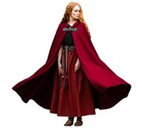 Leonardo Carbone® Unisex Medieval Wool Cape with Wolf Clasp Tjark - Medieval Clothing Men and Women, Cape Men, Hobbit Costume, LARP, Viking, Cosplay Men, Halloween, Carnival Red