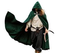 Leonardo Carbone® Unisex Medieval Wool Cape with Wolf Clasp Tjark - Medieval Clothing Men and Women, Cape Men, Hobbit Costume, LARP, Viking, Cosplay Men, Halloween, Carnival Green