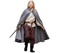 Leonardo Carbone® Unisex Medieval Wool Cape with Wolf Clasp Tjark - Medieval Clothing Men and Women, Cape Men, Hobbit Costume, LARP, Viking, Cosplay Men, Halloween, Carnival Grey