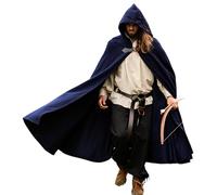 Leonardo Carbone® Unisex Medieval Wool Cape with Wolf Clasp Tjark - Medieval Clothing Men and Women, Cape Men, Hobbit Costume, LARP, Viking, Cosplay Men, Halloween, Carnival Blue