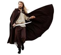 Leonardo Carbone® Unisex Medieval Wool Cape with Wolf Clasp Tjark - Medieval Clothing Men and Women, Cape Men, Hobbit Costume, LARP, Viking, Cosplay Men, Halloween, Carnival Brown