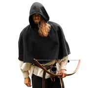 Leonardo Carbone® Unisex Medieval Wool Globe Paul with Hood - Medieval Clothing Men & Women, Medieval Headwear, Hobbit Costume, LARP, Viking, Halloween, Carnival, Black