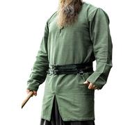 Leonardo Carbone® Viking Balduin Tunic, Medieval Clothing Men, Medieval Shirt, Casual Shirts, Long Sleeves, Carnival Costume, Viking Tunic, LARP Clothing, 100% Cotton, Green, M