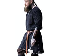 Leonardo Carbone® Viking Tunic Erwin - Medieval Clothing Men's Medieval Shirt, Casual Shirts Long Sleeves, Carnival Costume Men, Viking Tunic, LARP Clothing - 100% Cotton, black, XL