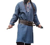 Leonardo Carbone® Viking Tunic Freki - Medieval Clothing Men's Medieval Shirt, Casual Shirts Long Sleeves, Carnival Costume Men, Viking Tunic, LARP Clothing - 100% Cotton, blue grey, XXL