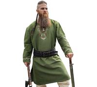 Leonardo Carbone® Viking Tunic Freki - Medieval Clothing Men's Medieval Shirt, Casual Shirts Long Sleeves, Carnival Costume Men, Viking Tunic, LARP Clothing - 100% Cotton, olive green, XXL