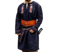 Leonardo Carbone® Viking Tunic Hugin & Munin - Medieval Clothing Men, Medieval Shirt, Casual Shirts Short Sleeve, Carnival Costume, Viking Tunic, LARP Clothing - 100% Cotton, black, L