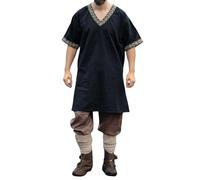 Leonardo Carbone® Viking Tunic Loki - Medieval Clothing Men, Medieval Shirt Men, Carnival Costume Men, Viking Tunic, LARP Clothing - 100% Cotton, black, L