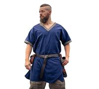 Leonardo Carbone® Viking Tunic Loki - Medieval Clothing Men, Medieval Shirt Men, Carnival Costume Men, Viking Tunic, LARP Clothing - 100% Cotton, blue, XXL