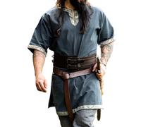 Leonardo Carbone® Viking Tunic Njal - Medieval Clothing Men's Medieval Shirt, Casual Shirts Short Sleeve, Carnival Costume Men, Viking Tunic, LARP Clothing - 100% Cotton, blue, XXL