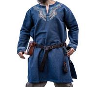 Leonardo Carbone® Viking Tunic, Snorri, Medieval Clothing for Men, Medieval Shirt, Carnival Costume, Viking Tunic, LARP Clothing, 100% Cotton with Urnes Embroidery, grey, M