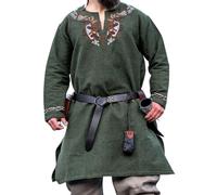 Leonardo Carbone® Viking Tunic, Snorri, Medieval Clothing for Men, Medieval Shirt, Carnival Costume, Viking Tunic, LARP Clothing, 100% Cotton with Urnes Embroidery, Green, L