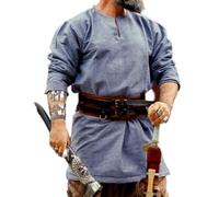 Leonardo Carbone® Viking Tunic Torsten - Medieval Clothing Men, Medieval Shirt, Casual Shirts Long Sleeves, Carnival Costume Men, Viking Tunic, LARP Clothing - 100% Cotton, blue grey, L