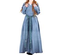 Leonardo Carbone® Women's Dress Viking Anna Flowing Silhouette Medieval Design Carnival Halloween Cosplay LARP Costume Robe Party Dress 100% Linen, pigeon blue, L
