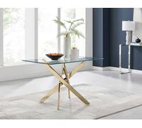 Furniturebox Leonardo 4 Seater Rectangular Glass Dining Table With Gold Chrome Metal Angled Starburst Legs For Modern Dining Rooms