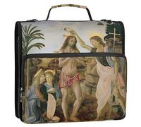Leonardo da Vinci Baptism Christ Zippered Binder Organizer 1.5 Inch Binders 3 Ring Heavy Duty Binder with Shoulder Strap for School Portfolio Hold 500 Sheets Holder