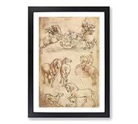 Leonardo Da Vinci Horse Sketch Framed Print | A2 Black Framed Wall Art | Ready to Hang | Modern Animal Picture | Living Room Bedroom Lounge Office