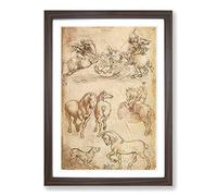 Leonardo Da Vinci Horse Sketch Framed Print | A2 Walnut Framed Wall Art | Ready to Hang | Modern Animal Picture | Living Room Bedroom Lounge Office