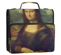 Leonardo da Vinci Mona Lisa La Gioconda 3 Ring Binders 1.5 Inch D Ring Zip up Binder Organizer Binder with Shoulder Strap for School Pink Multi Pockets Large Portfolio Folder