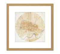 Leonardo Da Vinci Plan Of Imola 8X8 Inch Square Wooden Framed Wall Art Print Picture with Mount Artery8 Light Oak One Size