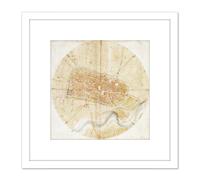 Leonardo Da Vinci Plan Of Imola 8X8 Inch Square Wooden Framed Wall Art Print Picture with Mount Artery8 White One Size