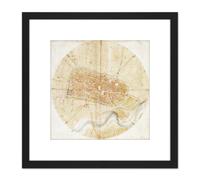 Leonardo Da Vinci Plan Of Imola 8X8 Inch Square Wooden Framed Wall Art Print Picture with Mount Artery8 Black One Size