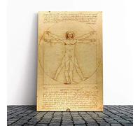 Leonardo Da Vinci The Vitruvian Man Vitruviano Canvas Print | Gallery Wrapped 30mm Frame Wall Art | 20x14 inches | Ready to Hang | Modern People Picture | Living Room Bedroom Lounge Office