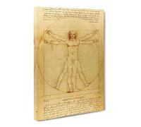 Leonardo Da Vinci The Vitruvian Man Vitruviano Classic Painting Canvas Wall Art Print Ready to Hang, Framed Picture for Living Room Bedroom Home Office Décor, 24x16 Inch (60x40 cm)