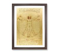 Leonardo Da Vinci The Vitruvian Man Vitruviano Classic Painting Framed Print | A2 Walnut Framed Wall Art | Ready to Hang | Classic Historical Picture | Living Room Bedroom Lounge Office
