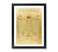 Leonardo Da Vinci The Vitruvian Man Vitruviano Classic Painting Framed Wall Art Print, Ready to Hang Picture for Living Room Bedroom Home Office Décor, Black A2 (64 x 46 cm)